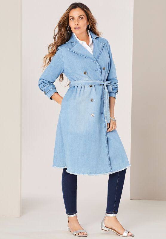 YESNO YM1 Women Long Casual Denim Jacket Plus Size Jeans Trench Coat Distressed V Collar Long Sleeve Floral Patch 